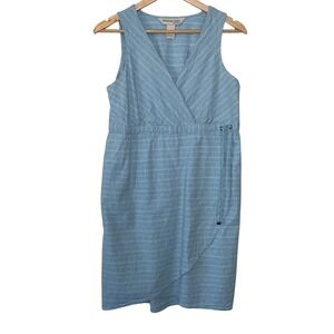 Freedom Trail Kyodan Wrap Dress Womens Linen Casual Coastal Blue Medium M